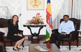 President Faure receives outgoing Chief Justice Mrs Mathilda Twomey