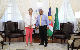 La Parlementaire Franco-Seychelloise Monica Michel-Brassart reçue par le Président Ramkalawan