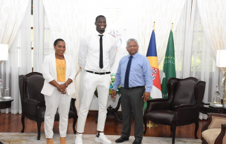 The President receives professional basketball player Abdel Sylla at State House