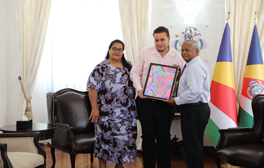 President Ramkalawan Receives Autistic Artist Jacquelin Morel During Courtesy Visit
