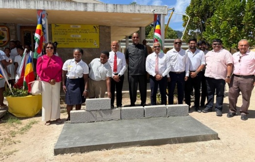 President Herminie Lays First Foundation Stone for Reconstruction of La Digue School