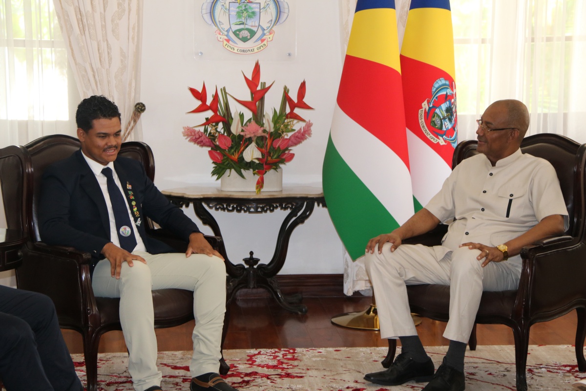President Herminie Receives Seychellois Golfer Adrian Andrade, African Amateur Champion