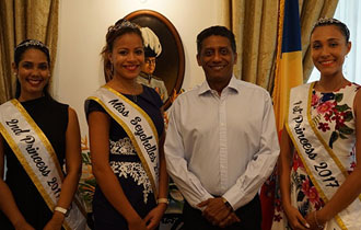 President Faure receives Miss Seychelles Another World 2017